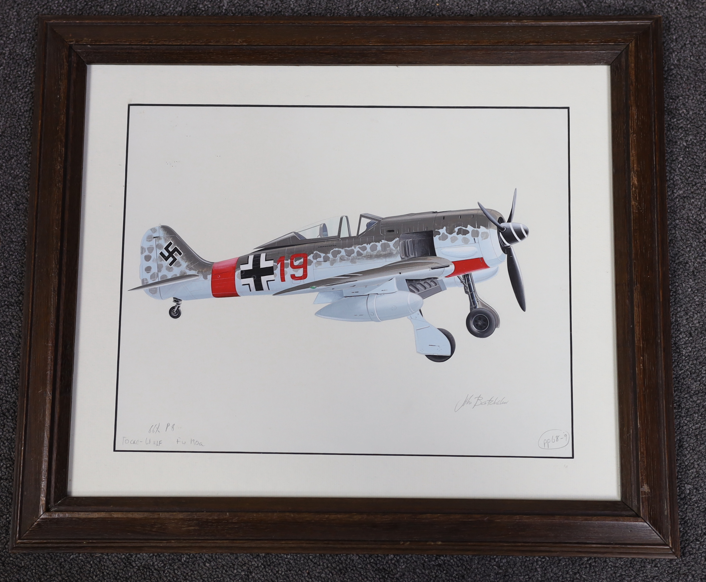 John Henry Batchelor MBE (1936-2019), Civil and military aviation including Spitfire IX, 611Sqd 1942, gouache and watercolour on paper (6), largest 49 x 33cm, Please note this lot attracts an additional import tax of 5%